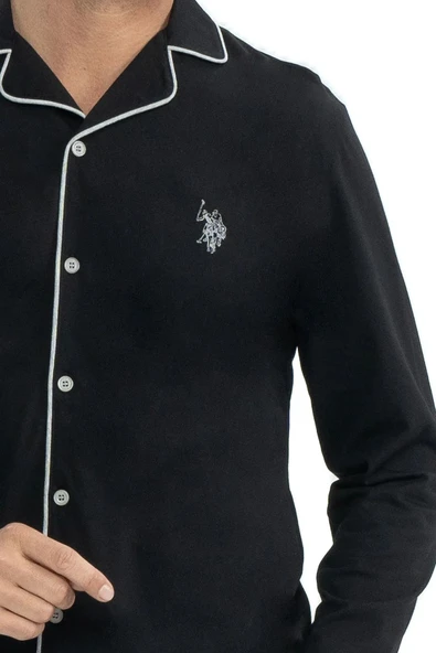 U.S. Polo Assn. Erkek Uzun Kollu Önden Düğmeli Gömlek Pijama Takım - 3