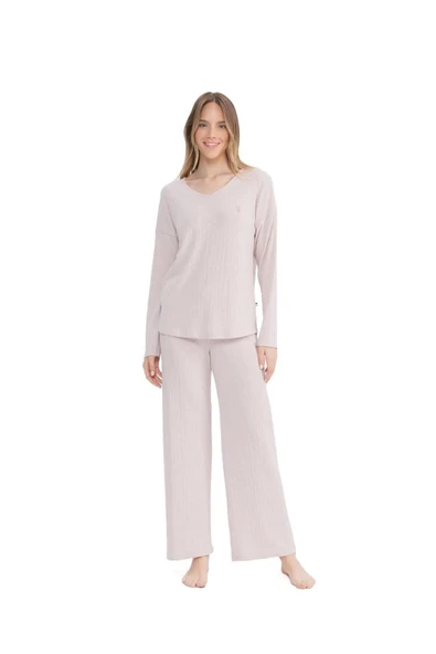 U.S. Polo Assn. Kadın Fitilli V Yaka Pijama Takımı
