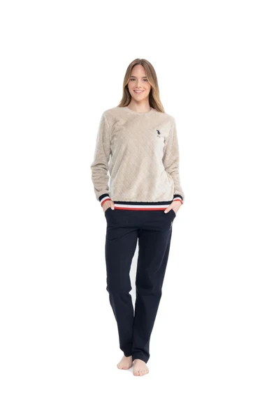 U.S. Polo Assn. Kadın Yuvarlak Yaka Kışlık Pijama Takımı - 4