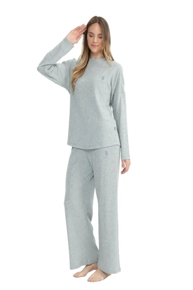 U.S. Polo Assn. Kadın Yumoş Kumaş Yuvarlak Yaka Pijama Takımı - 10