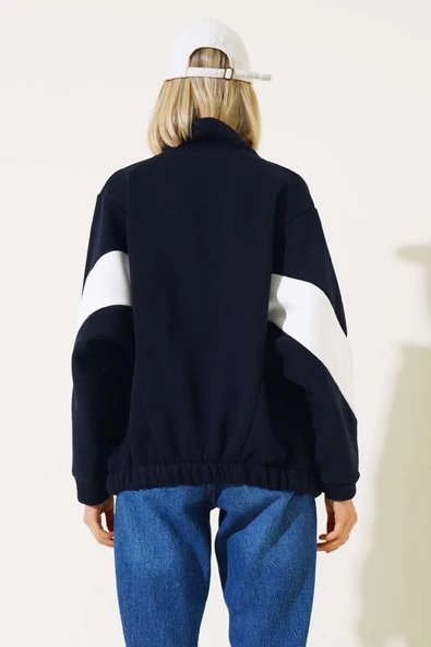 Garnili Üç İplik Salaş Kısa Hırka Lacivert - 3