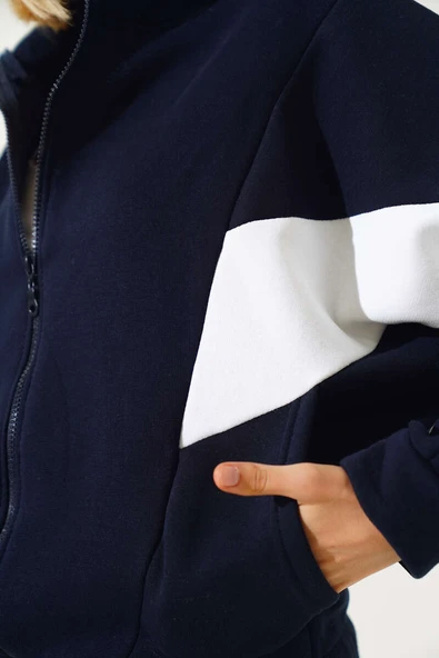 Garnili Üç İplik Salaş Kısa Hırka Lacivert - 4