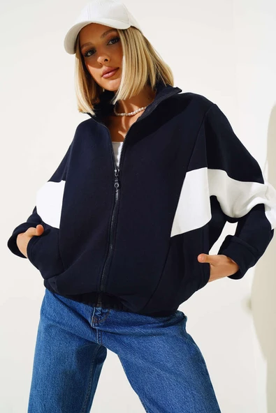 Garnili Üç İplik Salaş Kısa Hırka Lacivert - 2