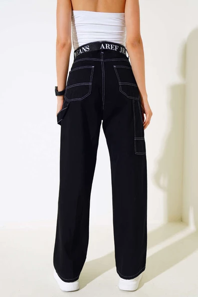 Baggy Bol Paça Kot Pantolon Siyah Beyaz - Resim 3