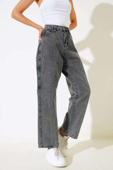 Baggy Bol Paça Kot Pantolon Gri Kar ürün görseli 1