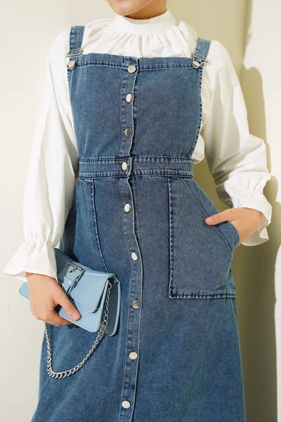 Boydan Metal Düğmeli Kot Slopet Kot - Resim 4