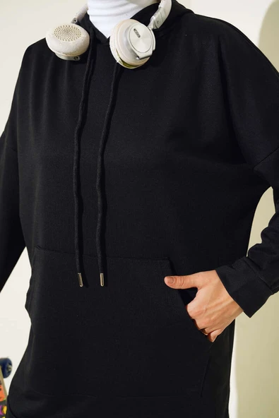 Paça Lastikli Kapüşonlu İkili Takım Siyah - 4