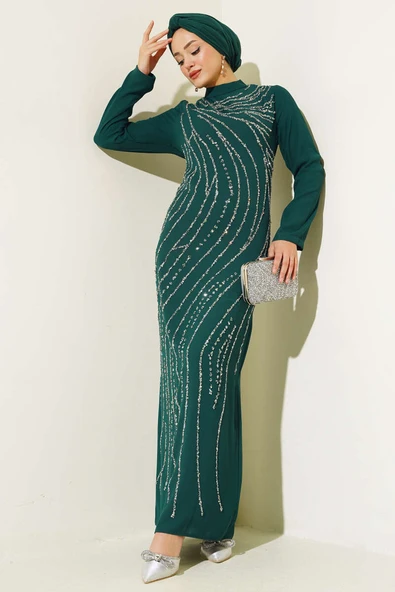 Taşlı Büyük Beden Abiye Elbise Zümrüt ürün görseli 1