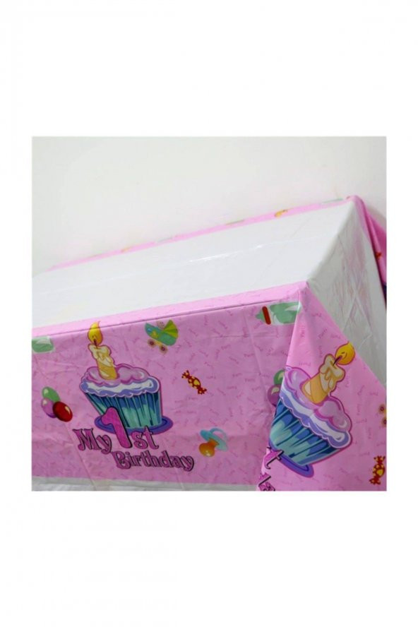 My 1 St Birthday Baskılı Plastik Masa Örtüsü 120cm x 180cm 6 Kişilik 1 Adet Pembe - 2