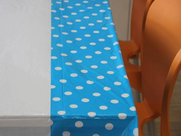 Puantiyeli Doğum Günü Partisi Plastik Masa Örtüsü Mavi - 3