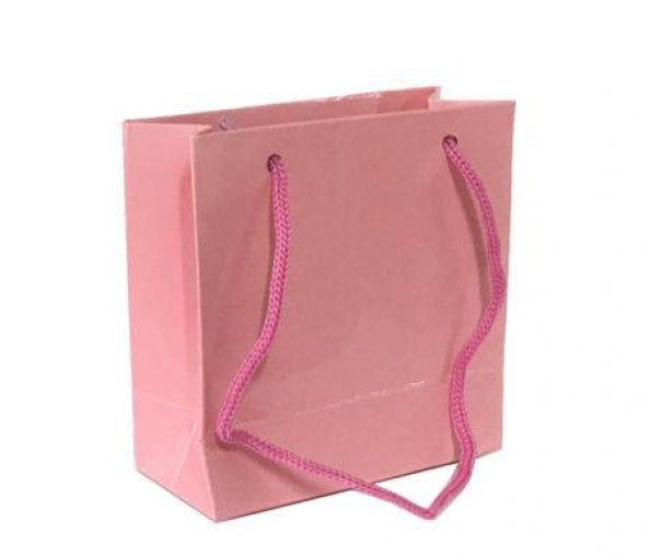 11x11 cm Pembe Düz Renk Tutma İpli 50 li Mini Karton Çanta