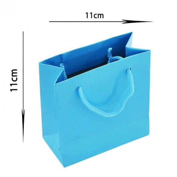 11x11 cm Mavi Düz Renk Tutma İpli 50 li Mini Karton Çanta
