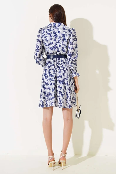 Gömlek Yaka Kemerli Midi Elbise Gri - 3