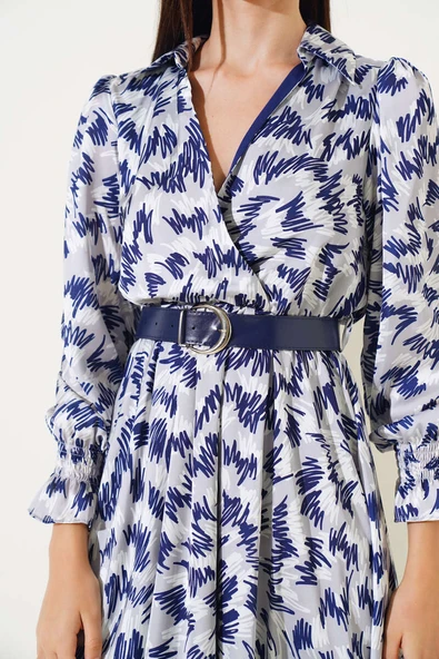 Gömlek Yaka Kemerli Midi Elbise Gri - 4