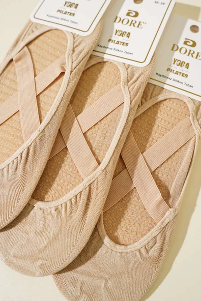 Bayan 3lü Yoga Pilates Çorap Ten - Resim 2