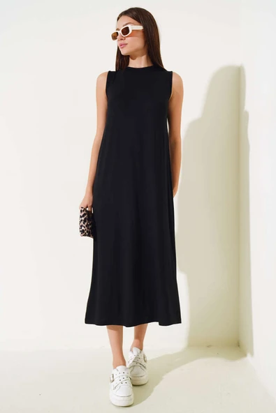 Kolsuz Basic Uzun Elbise Siyah ürün görseli 1