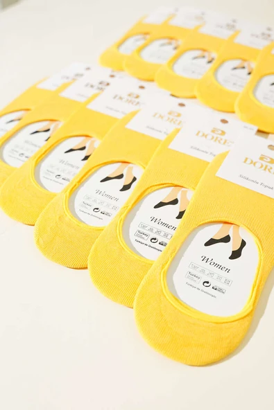 Bayan 12li Silikon Topuk Babet Çorap Sarı - Resim 2