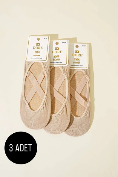 Bayan 3lü Yoga Pilates Çorap Ten ürün görseli