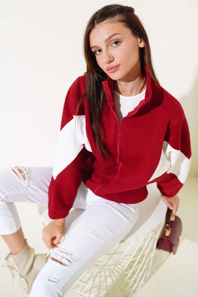 Garnili Üç İplik Salaş Kısa Hırka Bordo - 2