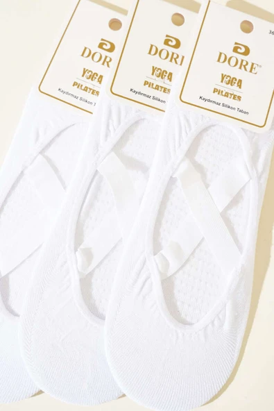 Bayan 3lü Yoga Pilates Çorap Beyaz - Resim 2