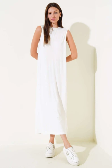 Kolsuz Basic Uzun Elbise Ekru ürün görseli 1