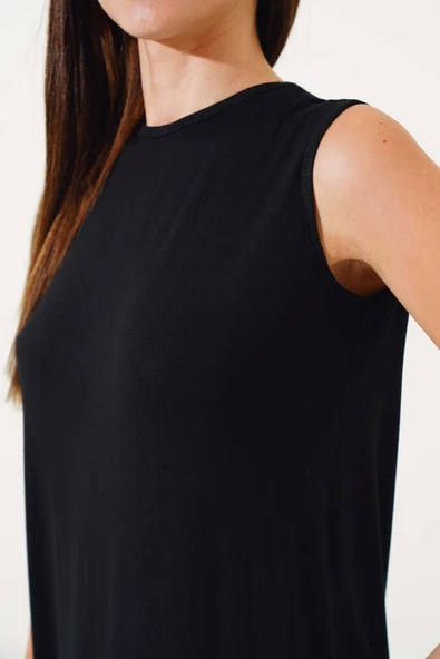 Kolsuz Basic Uzun Elbise Siyah - Resim 4