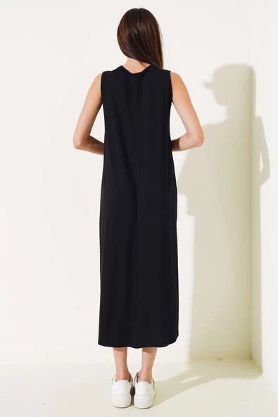 Kolsuz Basic Uzun Elbise Siyah - Resim 3