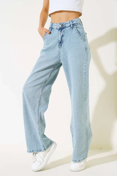 Yüksek Bel Baggy Pantolon Kar Açık