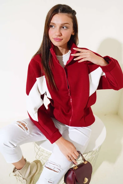 Garnili Üç İplik Salaş Kısa Hırka Bordo