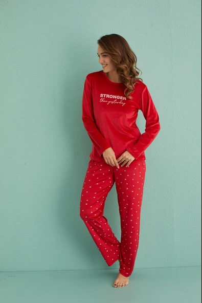 Gd Goldoremi 13309-3 Kadın Stronger Kadife Uzun Pijama Takım - Resim 3