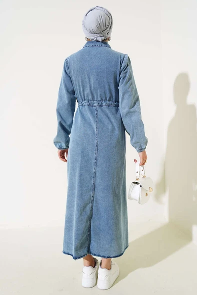 Fırfırlı Fermuarlı Kot Elbise Kot Mavisi - Resim 3