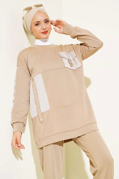 Metal Çıtçıt Detay İkili Takım Vizon ürün görseli 1