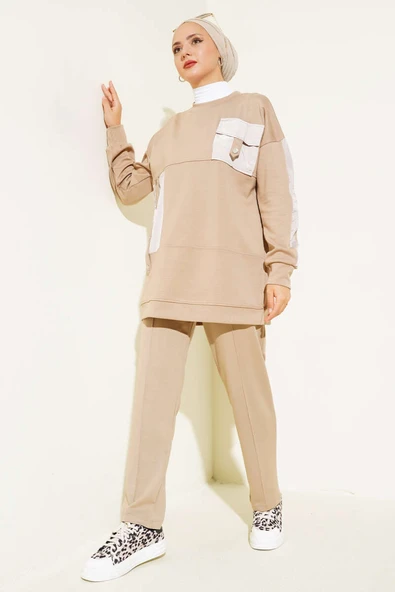 Metal Çıtçıt Detay İkili Takım Vizon - Resim 2