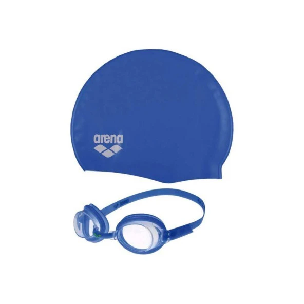 Pool Jr Set Çocuk Yüzücü Bone ve Gözlük Mavi 9242370 - 2
