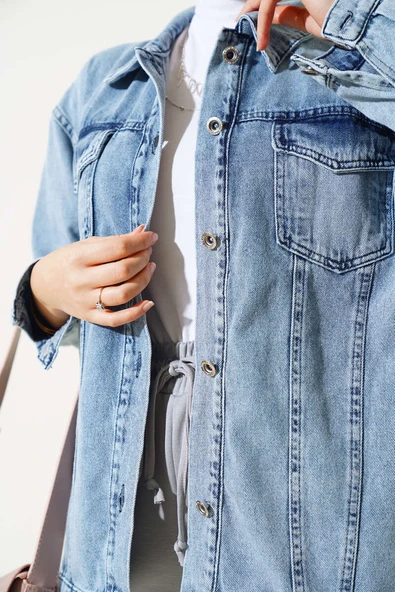 Göğüs Çift Cepli Kısa Kot Ceket Kot Mavisi - 4