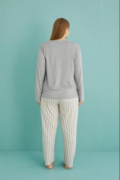 Gd Goldoremi 50802-19 Büyük Beden Kadın Amazing Milan Kumaş Pijama Takım - Resim 8