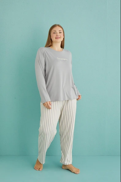 Gd Goldoremi 50802-19 Büyük Beden Kadın Amazing Milan Kumaş Pijama Takım - Resim 3