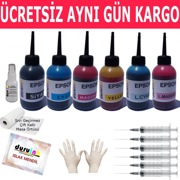 EPSON Stylus Photo R285 6X100ML MUADİL MÜREKKEP SETİ DURUINK 6 RENK DOLUM