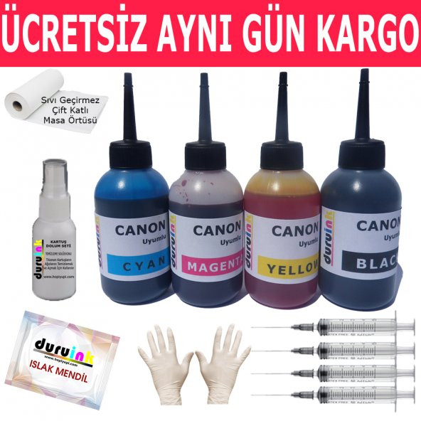 CANON BİTMEYEN KARTUŞLU YAZICI UYUMLU 4X100ML DURUINK MÜREKKEP SETİ 4 RENK