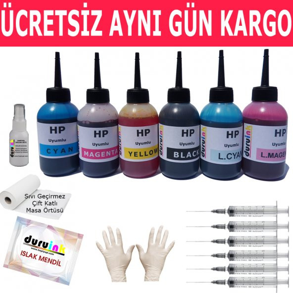 HP Photosmart D7163 UYUMLU 6X100ML DURUINK VIVERA MÜREKKEP SETİ 6 RENK