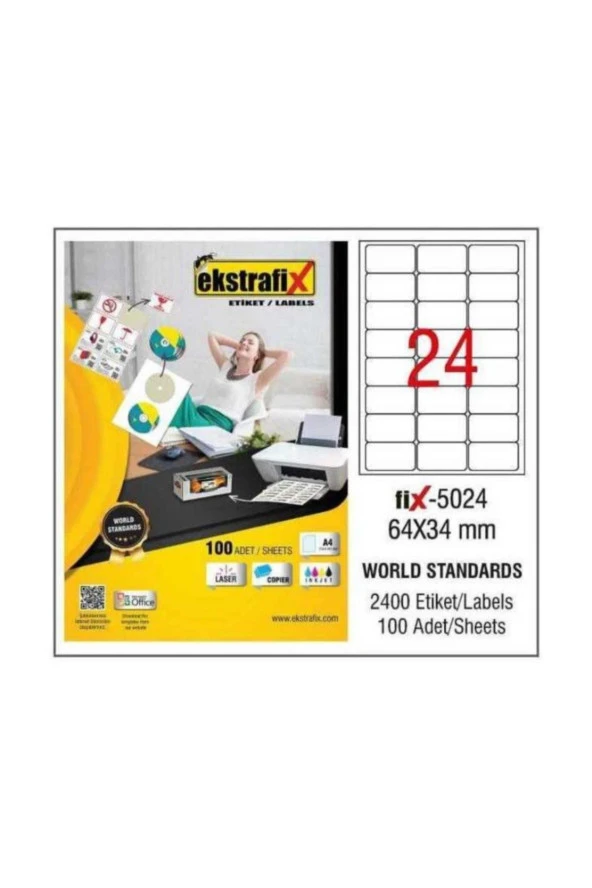 Ekstrafix Lazer Etiket 100 YP 64x34 Laser-Copy-Inkjet FİX-5024