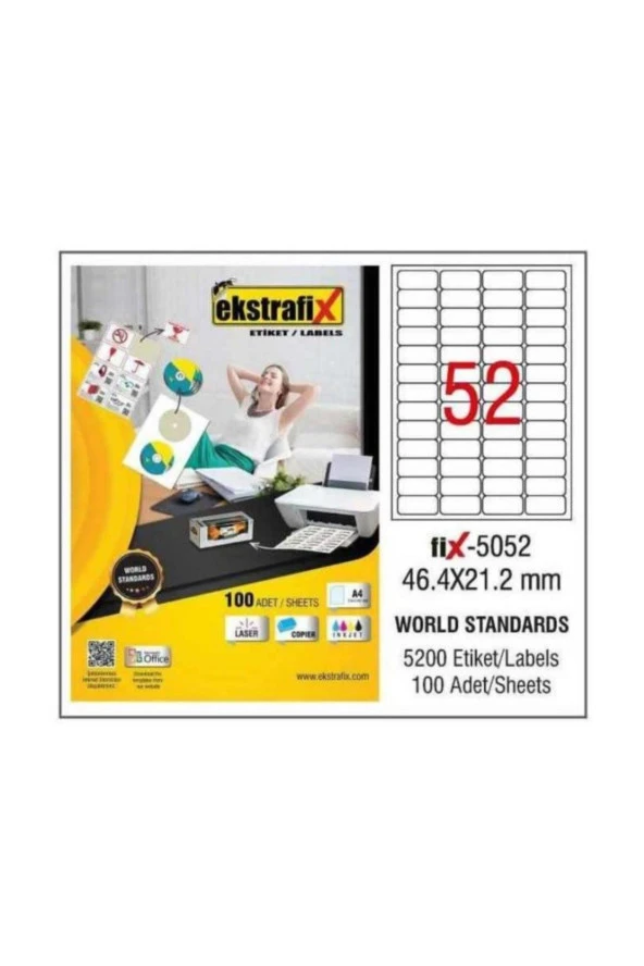 Ekstrafix Lazer Etiket 100 YP 46.4x21.2 Laser-Copy-Inkjet FİX-5052
