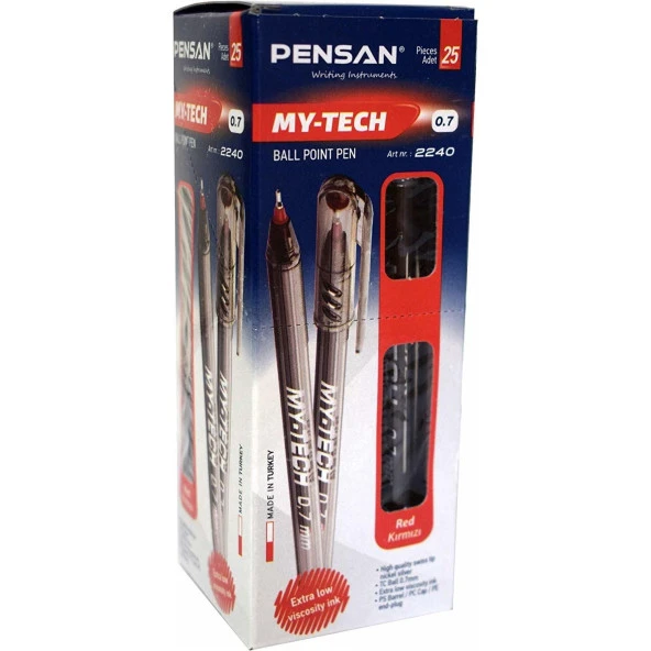 Pensan Tükenmez Kalem My-Tech 0.7 MM İğne Uç Kırmızı 25'Li