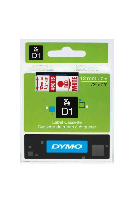 Dymo D1 Şerit Standart 12 MMx7 Metre Beyaz Üzerine Kırmızı - 1