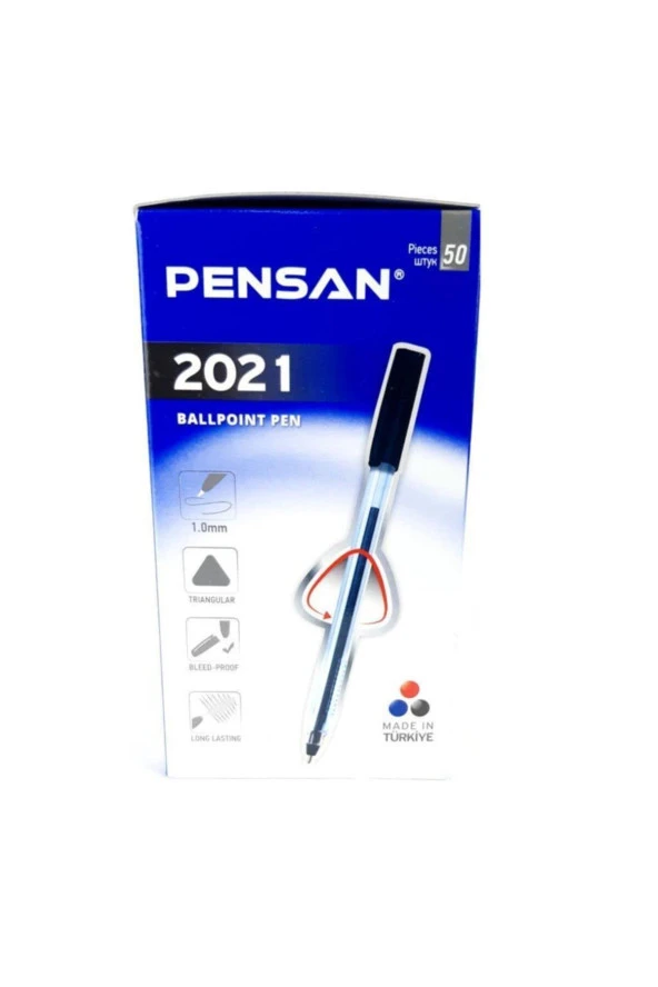 Pensan Tükenmez Kalem Üçgen Gövdeli Şeffaf Siyah 50 Lİ 2021