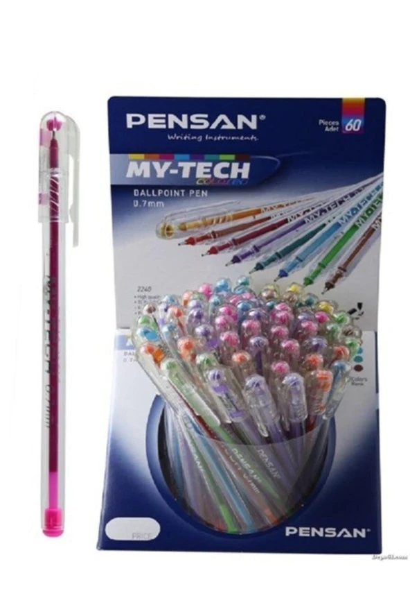 Pensan Tükenmez Kalem My-Tech 0.7 Mm İğne Uç 8 Renk 60 Lı Stand