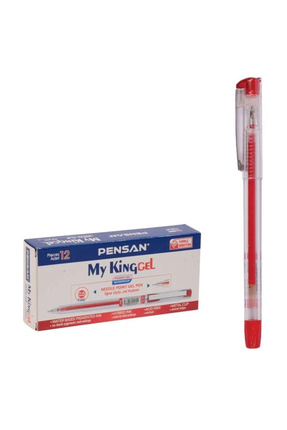 Pensan 6405 My-King Jel Tükenmez Kalem Metal Klips 0.5 Mm Kırmızı (12 Li Kutu)