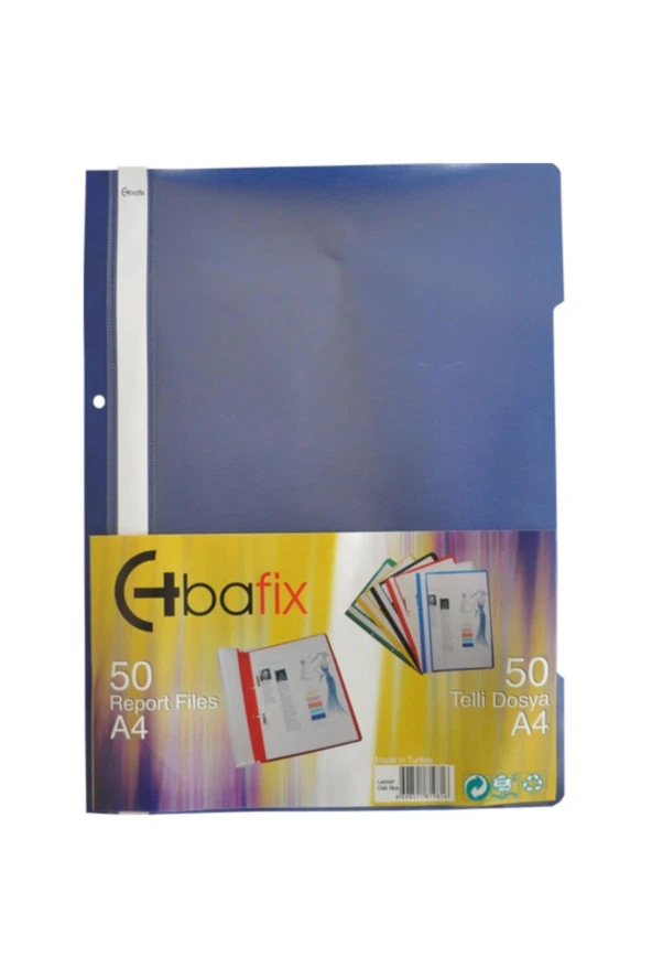 Bafix Telli A4 için Plastik Dosya 50'li - Lacivert (50 Li Paket)