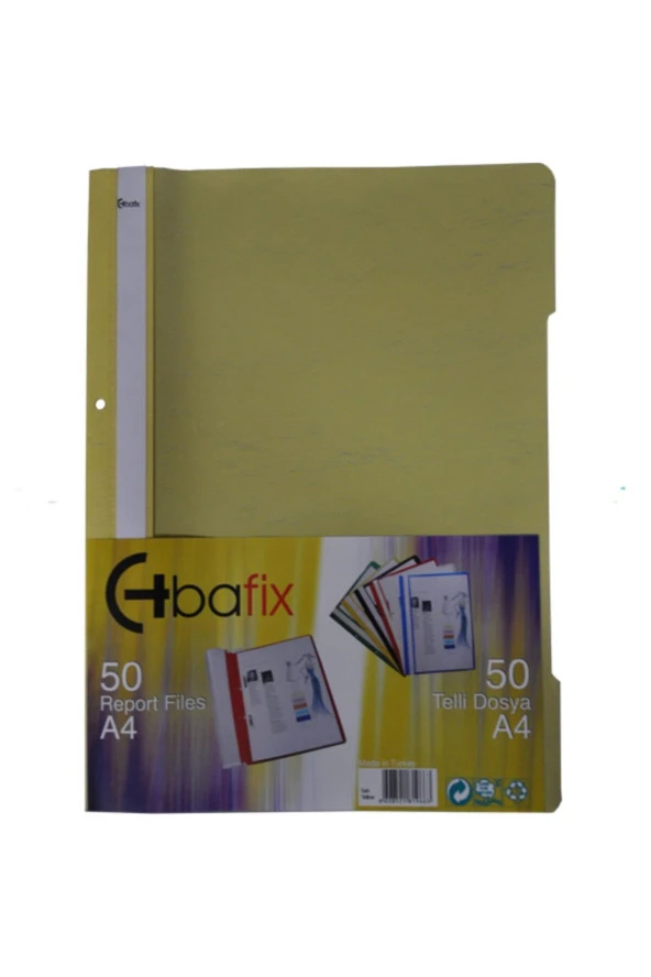 Bafix Telli A4 için Plastik Dosya 50'li - Sarı (50 Li Paket)