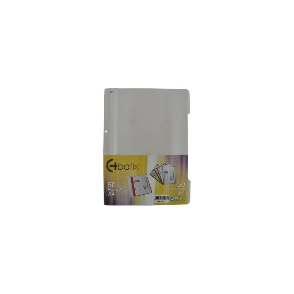 Bafix Telli A4 için Plastik Dosya Beyaz (50 Li Paket)